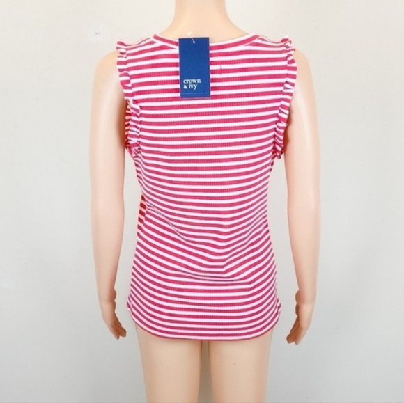 Crown & Ivy Pink and White Ruffled Sleeveless Tank Top - Picture 5 of 10